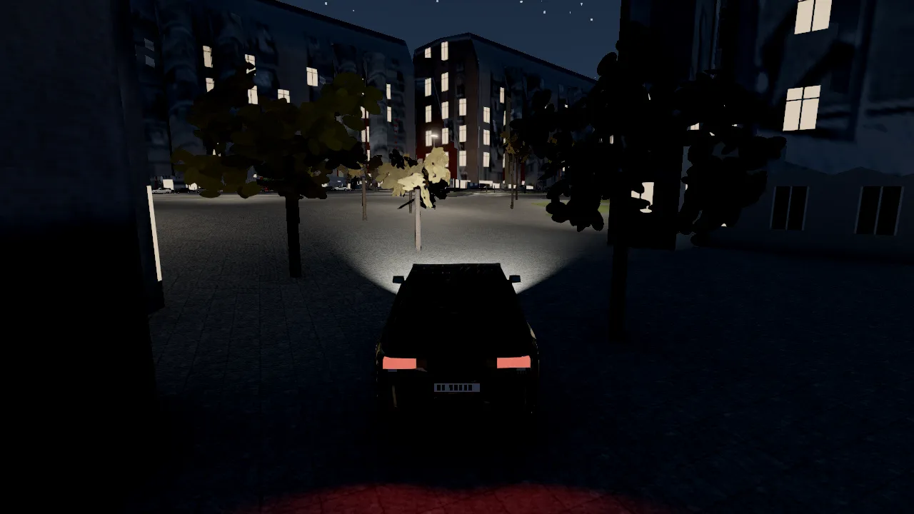 Istedgade at night in CPH Drive, street lamps and lit windows.