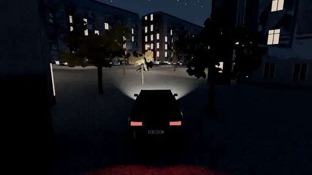 Istedgade at night in CPH Drive, street lamps and lit windows.